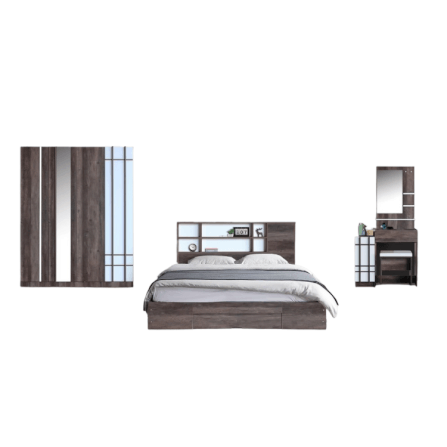 ชุดห้องนอน + ที่นอน PVC 6 ฟุต WISDOM DESIGN FURNITURE รุ่น NANA-L สี มอคค่า/ขาว ลิ้นชักท้ายเตียง_0
